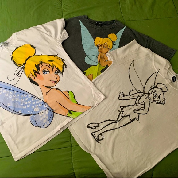 DISNEY TINKERBELL SET OF 3 T-shirt’s ZARA AND STRADIVARIUS WORN JUST A FEW TIME - Picture 1 of 5